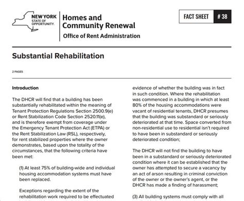 dhcr substantial rehab fact sheet 38